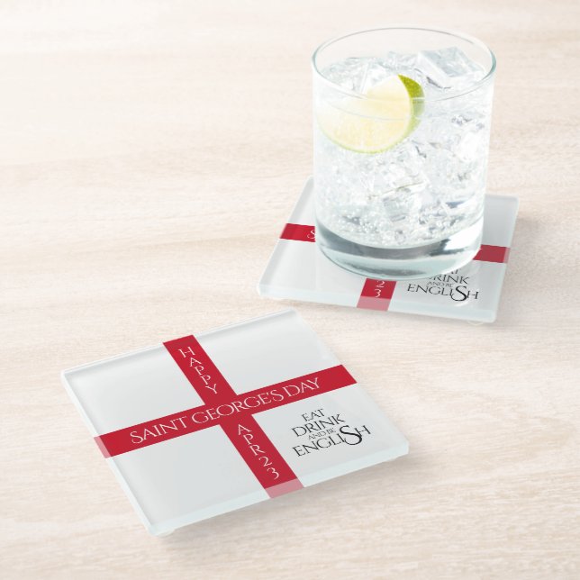 Eat Drink and Be English St George's Cross Flag Glass Coaster (Angled)