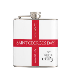 Eat Drink and Be English St George's Cross Flag Hip Flask