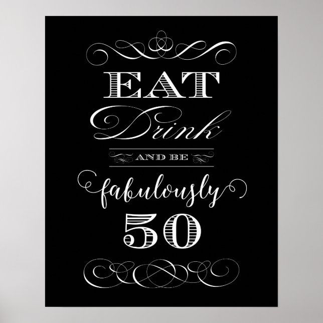 Eat Drink and be Fabulously Fifty Birthday Party Poster (Front)