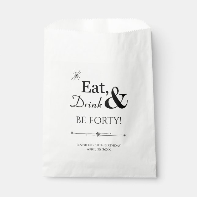 Eat Drink and Be Forty Funky Retro 40th Birthday Favour Bags (Front)