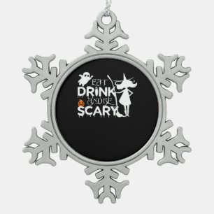 Eat Drink And Be Funny Scary Snowflake Pewter Christmas Ornament