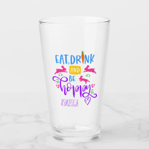 Eat Drink and Be Hoppy Bunny Modern Easter Holiday Glass