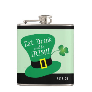 Eat, Drink and Be Irish Shamrock Hip Flask
