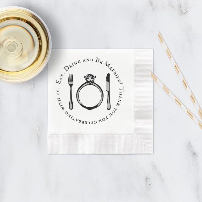 Eat Drink and Be Married Black and White Wedding Napkin (Creator Uploaded)