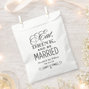 Eat Drink and Be Married Black Wedding Monogram Favour Bags