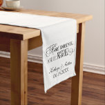 Eat Drink and Be Married Black Wedding Monogram Short Table Runner<br><div class="desc">Elegant vintage inspired wedding reception table runner features black "Eat Drink and Be Married" stylish mixed typography and a monogram of the bride and groom names and wedding date. The white background colour can be customised.</div>