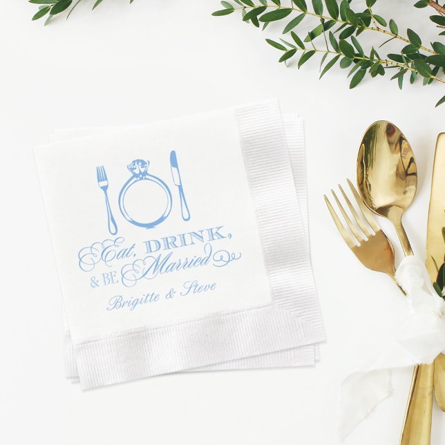 Eat Drink and Be Married Blue Wedding Monogram Napkin (Creator Uploaded)