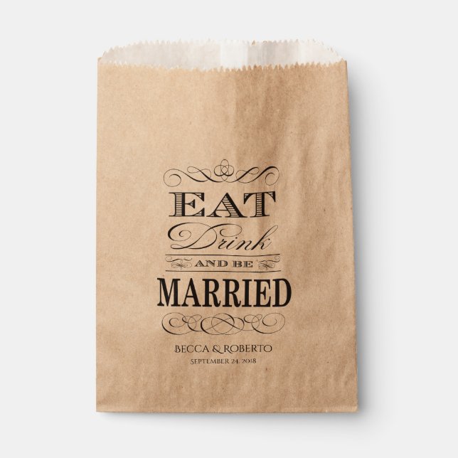 Eat Drink and Be Married Custom Wedding Favour Bags (Front)