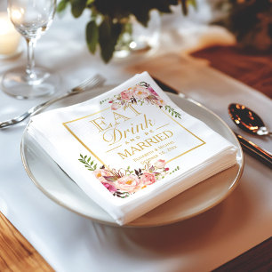 EAT Drink and Be Married Elegant Chic Floral Gold Napkin