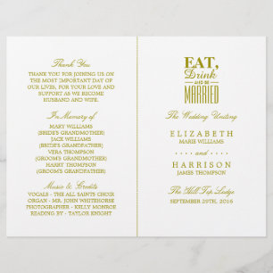 Eat, Drink and be Married Gold Wedding Program