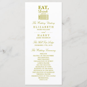 Eat, Drink and be Married Gold Wedding Program Programme