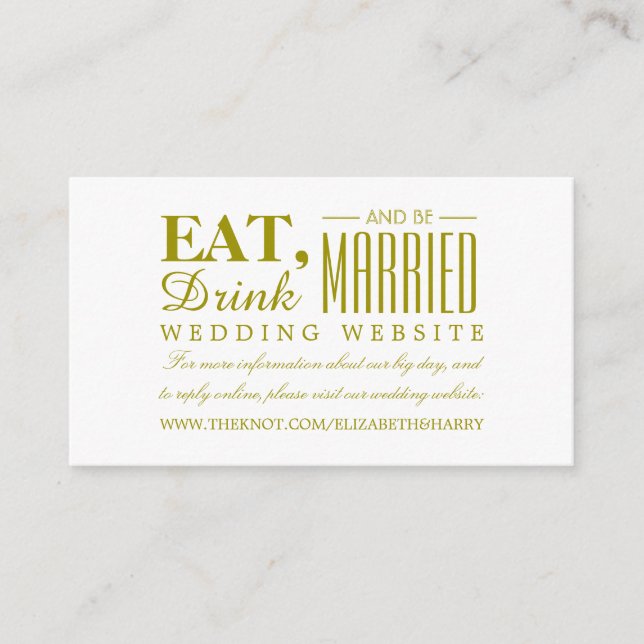 Eat, Drink and be Married Gold Wedding Website Enclosure Card (Front)
