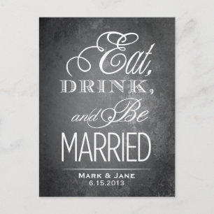 Eat Drink and Be Married Grey Texture Announcement Postcard