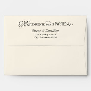 Eat Drink and Be Married Ivory Black Wedding Envelopes