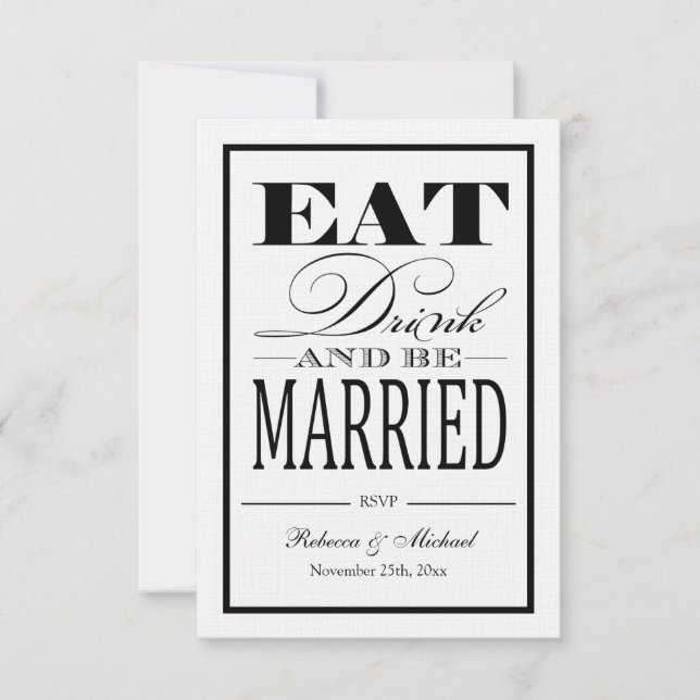 Eat Drink and be Married - Linen Paper RSVP (Front)