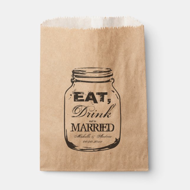 Eat drink and be married mason jar favour bags (Front)
