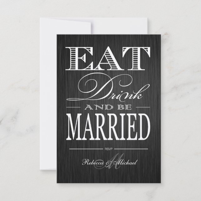 Eat Drink and be Married - Metallic Champagne RSVP Card (Front)