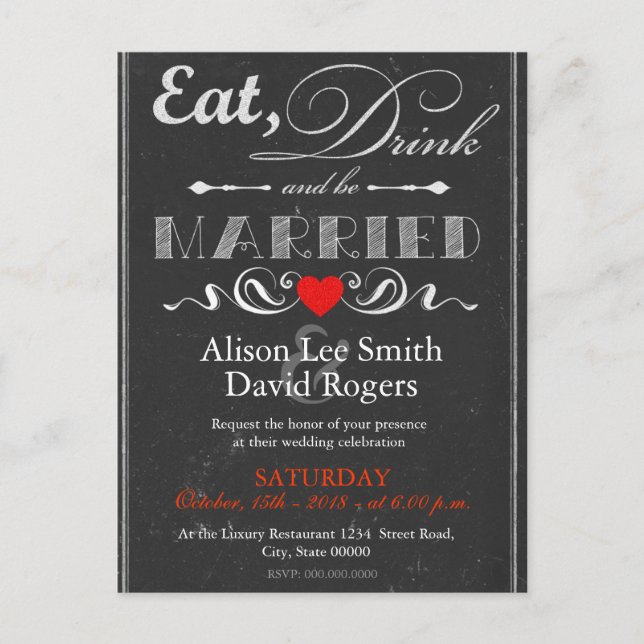 Eat, Drink and be Married Postcard (Front)