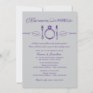 Eat Drink and Be Married Purple Rehearsal Dinner Invitation