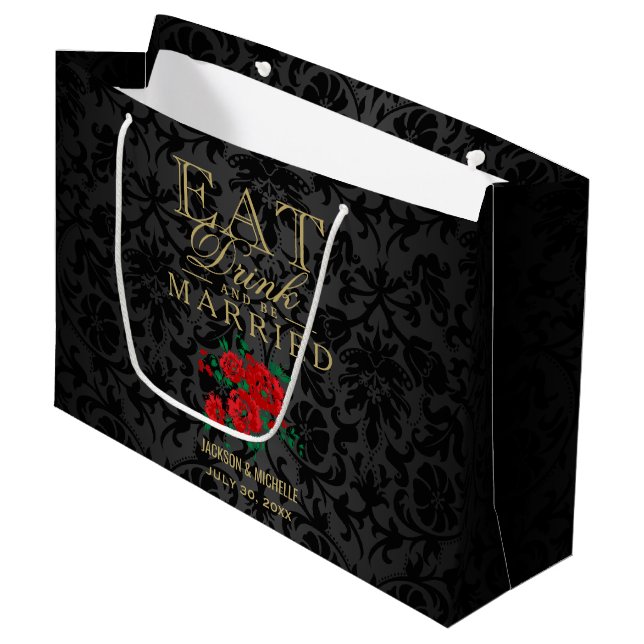 Eat, Drink and be Married - Red and Black Large Gift Bag (Front Angled)