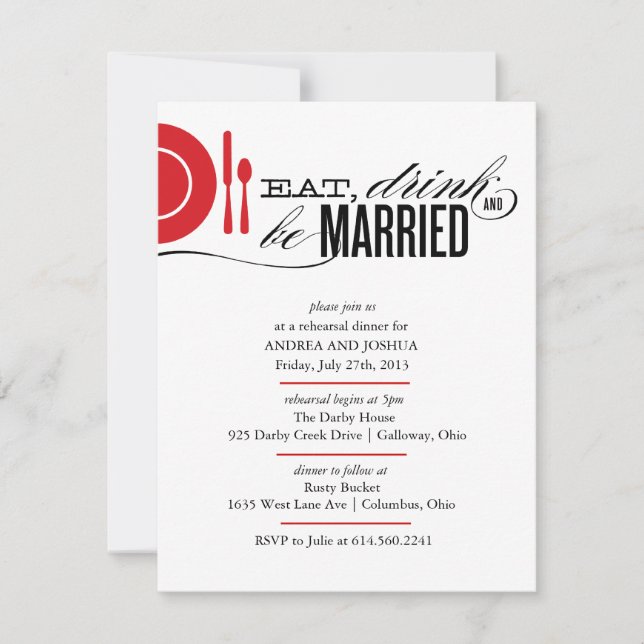 Eat, Drink and Be Married Rehearsal Dinner Invite (Front)