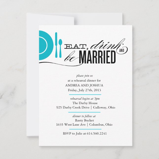 Eat, Drink and Be Married Rehearsal Dinner Invite (Front)