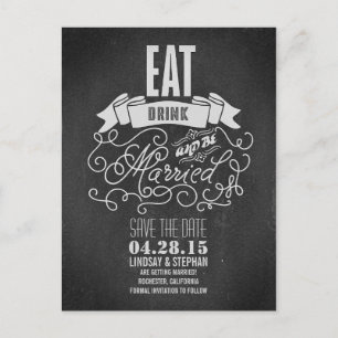 Eat Drink and be Married Save the Date postcard