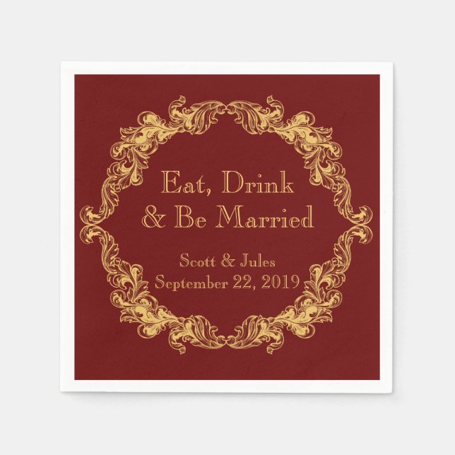 Eat, Drink and Be Married Vintage Wedding Napkins (Front)