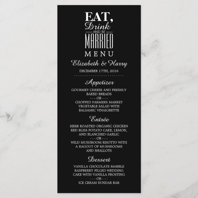 Eat, Drink and be Married Wedding Menu (Front)
