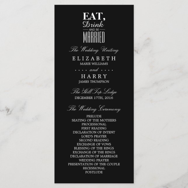 Eat, Drink and be Married Wedding Program Programme (Front)