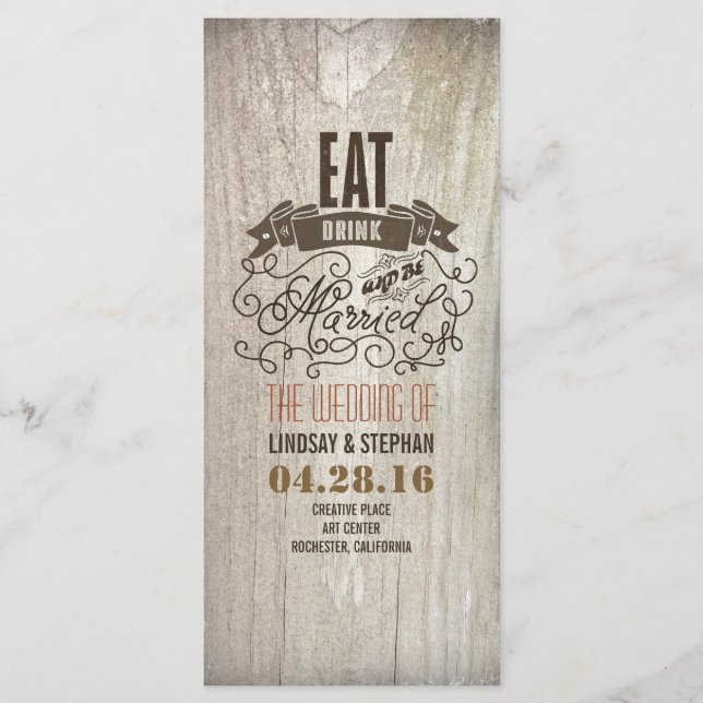 Eat drink and be married wedding programs programme (Front)