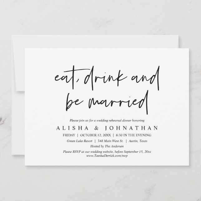 Eat, Drink and Be Married Wedding Rehearsal Dinner Invitation (Front)