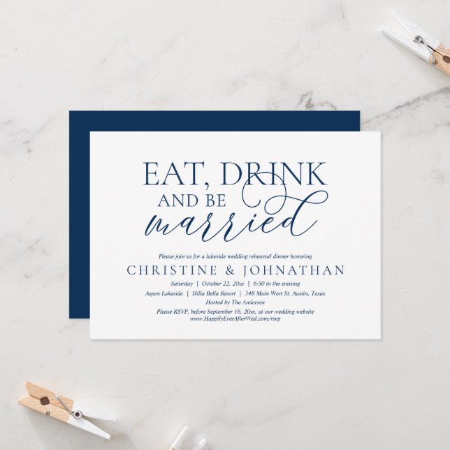 Eat, Drink And Be Married Wedding Rehearsal Dinner Invitation (Front/Back In Situ)