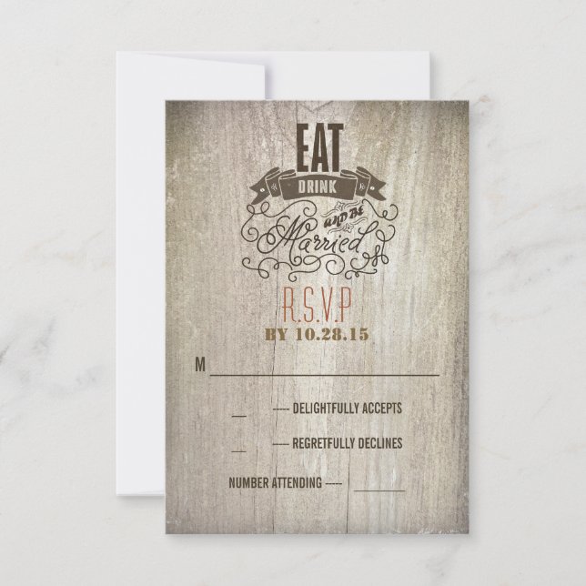 Eat drink and be married wedding RSVP cards (Front)