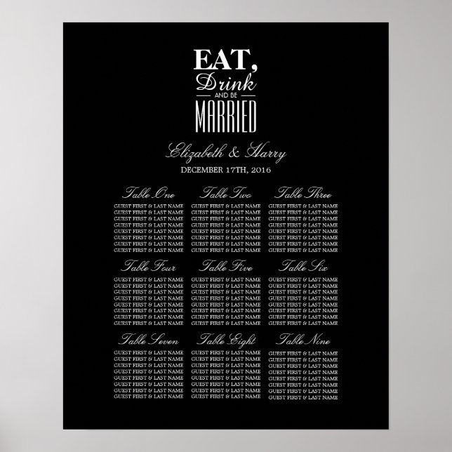 Eat, Drink and be Married Wedding Seating Chart (Front)