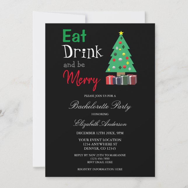 Eat Drink And Be Merry Bachelorette Invitation (Front)
