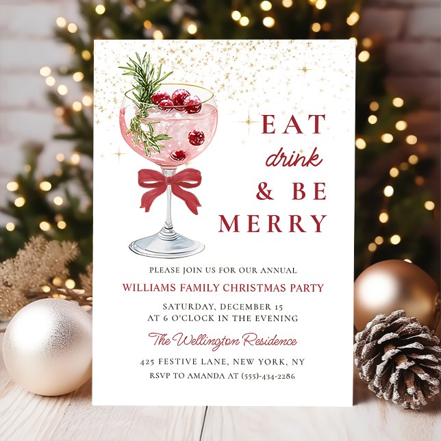 Eat Drink and Be Merry Christmas Cocktail Party Invitation (Creator Uploaded)