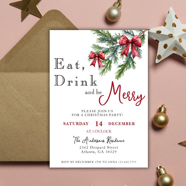 Eat Drink And Be Merry Christmas Drinks Party  Invitation (Creator Uploaded)