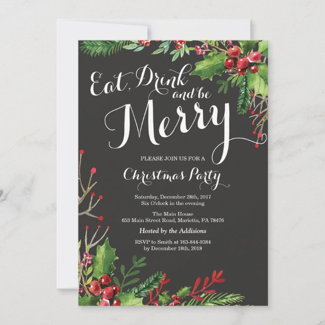 Eat Drink and Be Merry Christmas Party Invitation (Front)
