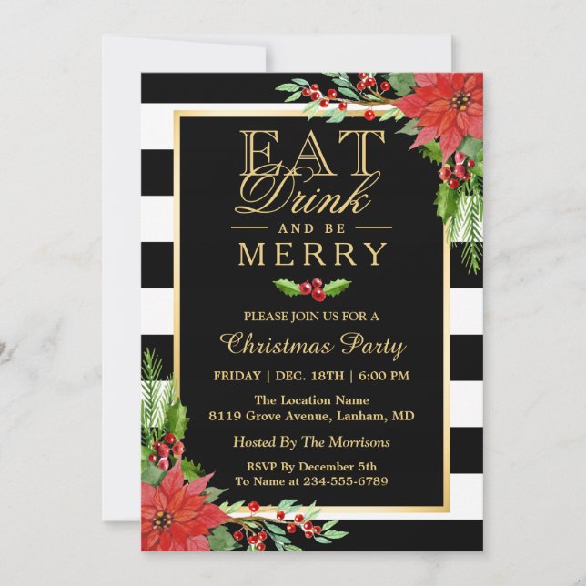 Eat Drink and Be Merry Christmas Party Invitation (Front)