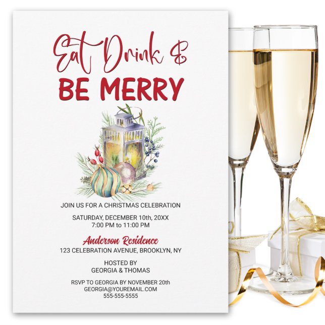 Eat Drink and Be Merry Christmas Party Invitation (Creator Uploaded)