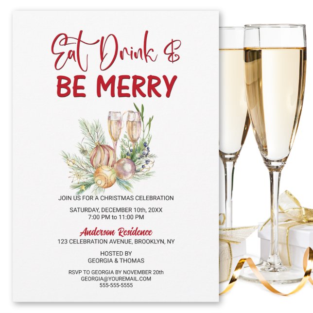 Eat Drink and Be Merry Christmas Party Invitation (Creator Uploaded)