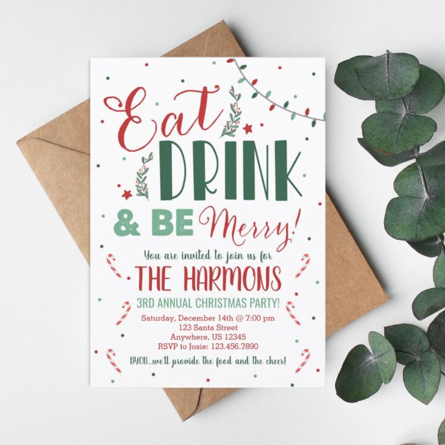 Eat Drink and Be Merry Christmas Party Invitation (Creator Uploaded)
