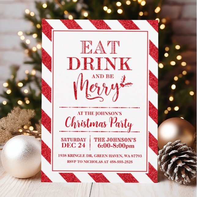 Eat, Drink and Be Merry Christmas Party Invitation (Creator Uploaded)