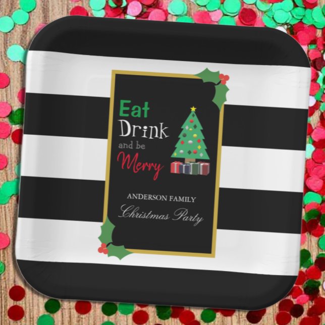 Eat Drink And Be Merry Christmas Party Paper Plate (Creator Uploaded)