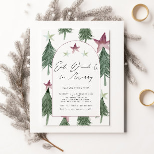 Eat, Drink and be Merry Festive Trees Office Party Invitation