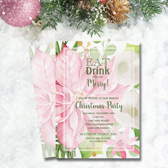 Eat Drink and Be Merry Floral Christmas Party Invitation (Eat Drink and Be Merry Floral Christmas Party Invitations)