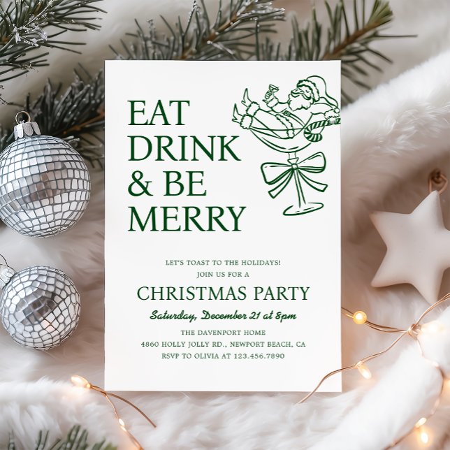 Eat Drink and Be Merry Fun Santa Christmas Party Invitation (Creator Uploaded)