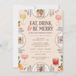Eat Drink and Be Merry Holiday Dinner Invitation