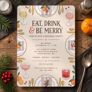Eat Drink and Be Merry Holiday Dinner Invitation